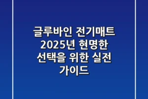 글루바인 전기매트, 2025년 현명한 선택을 위한 실전 가이드
