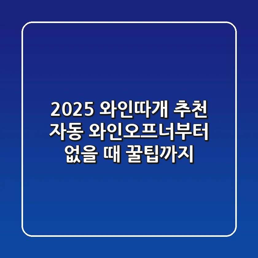 2025 와인따개 추천: 자동 와인오프너부터 없을 때 꿀팁까지!